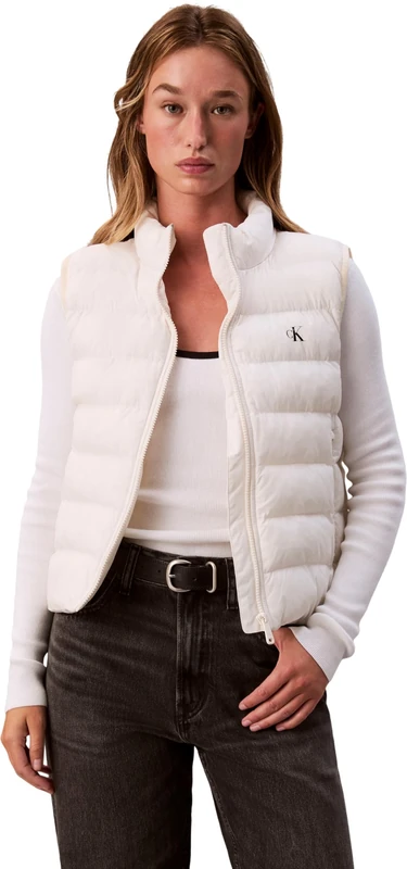 Calvin Klein Women's Lightweight Quilted Gilet with Zip, Beige (Tofu), XL