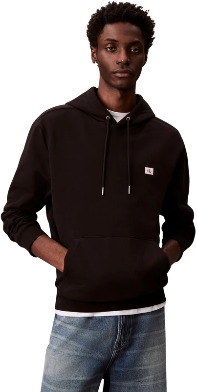Calvin Klein Men’s Terry Badge Hoodie, Black (Black), XS