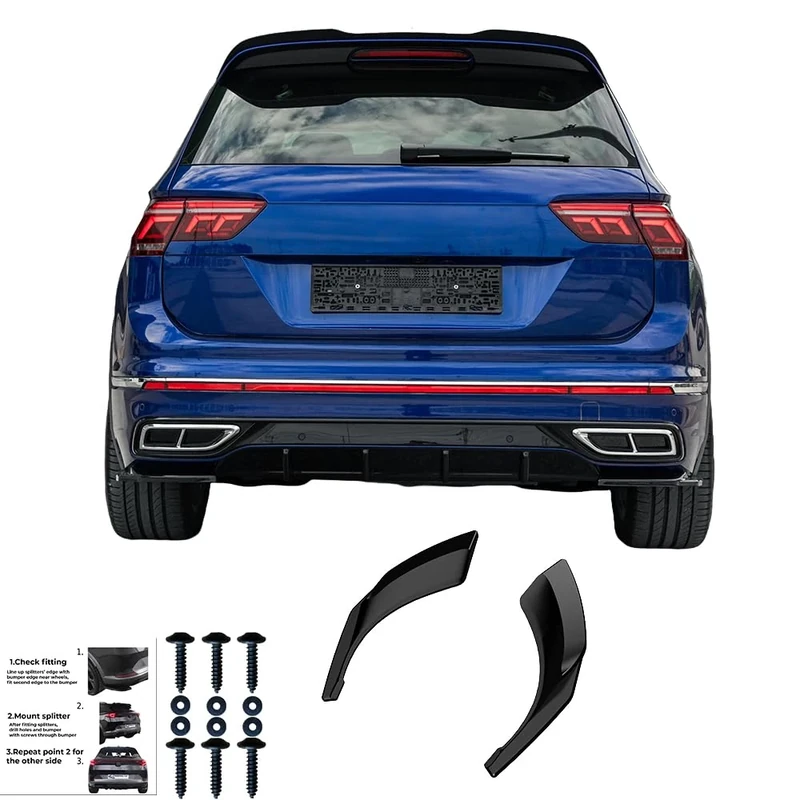 Oneway Rear Side Diffusors compatible with Volkswagen Tiguan II R-Line Facelift 2020-2024 - Gloss black