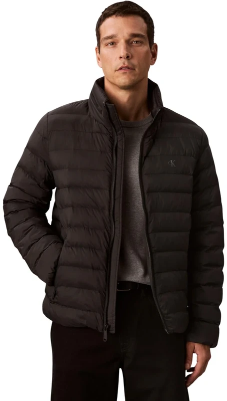 Calvin Klein Men's Nylon Hooded Puffer Jacket, Black (Black), M