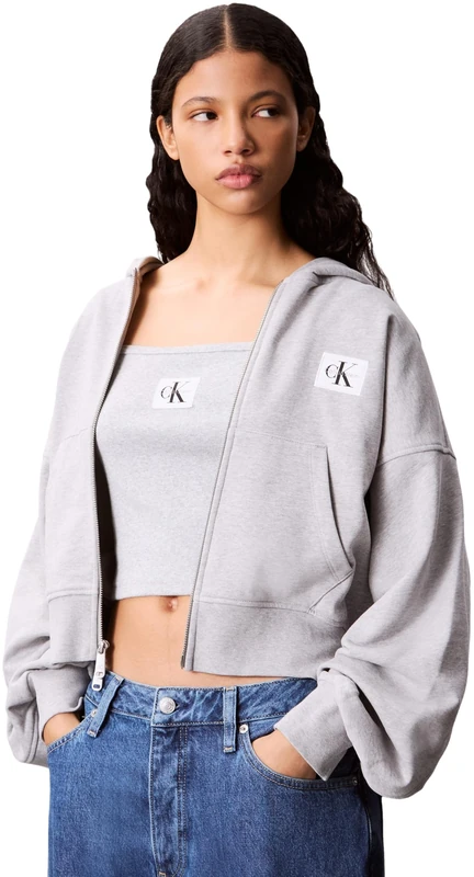 Calvin Klein Women’s Badge Logo French Terry Cotton Sweatshirt, Grey (Bc06 Grey Heather), S