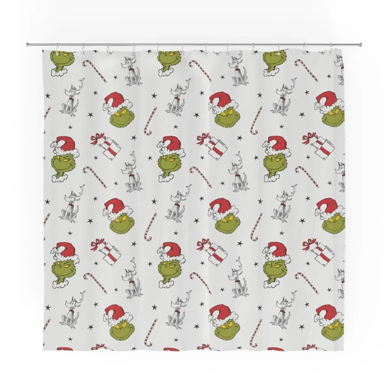 Franco Grinch Holiday Christmas Bath Microfiber Shower Curtain, 72x72, (Officially Licensed Product)