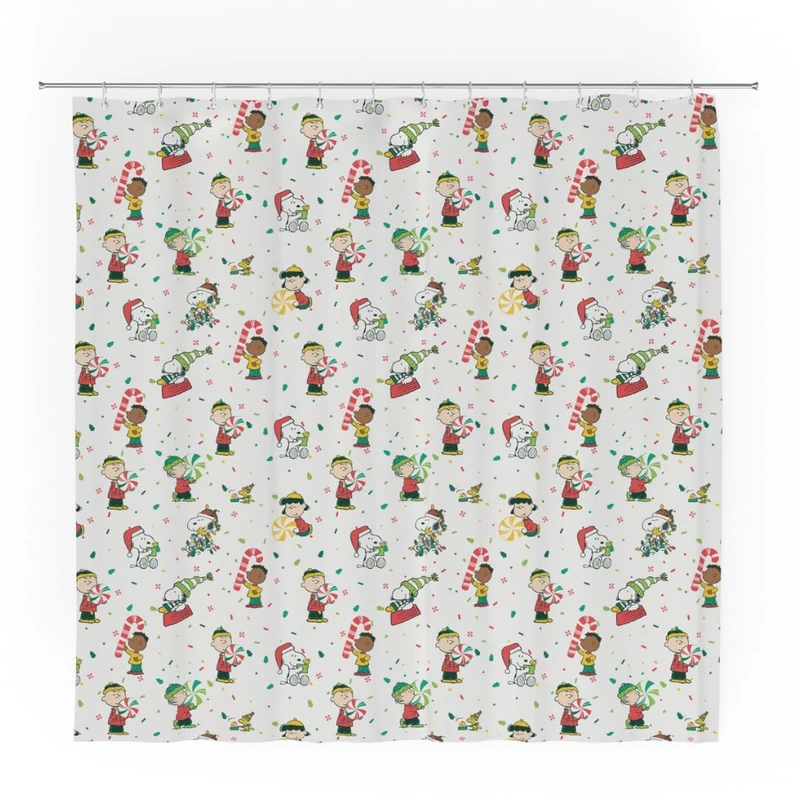 Franco Peanuts Holiday Christmas Bath Microfiber Shower Curtain, 72x72, (Officially Licensed Product)
