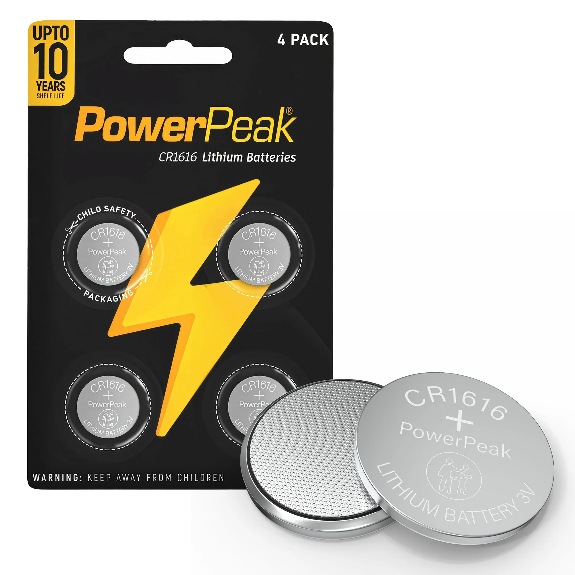 Power Peak CR1616 Battery - 3V Lithium Coin Cell Button Batteries - Suitable for Car Key Fob, Kitchen Scale, Watch, Remote Control, Toys - CR 1616 DL1616