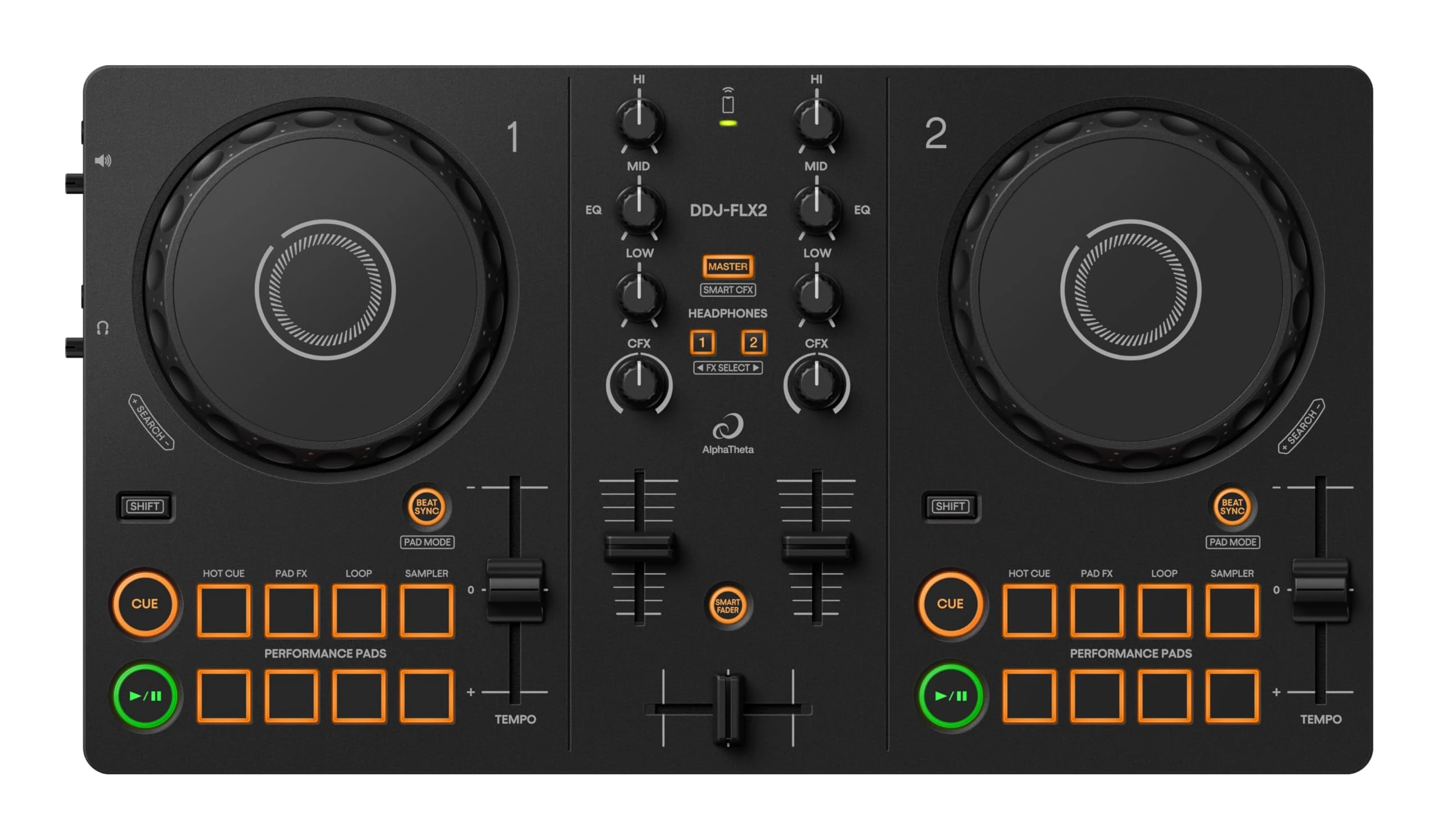 AlphaTheta/Pioneer DJ DDJ-FLX2 Beginner DJ Controller – Portable USB-Powered 2-Channel Controller with Professional Layout – Compatible with Music Streaming Services – Perfect for New DJs