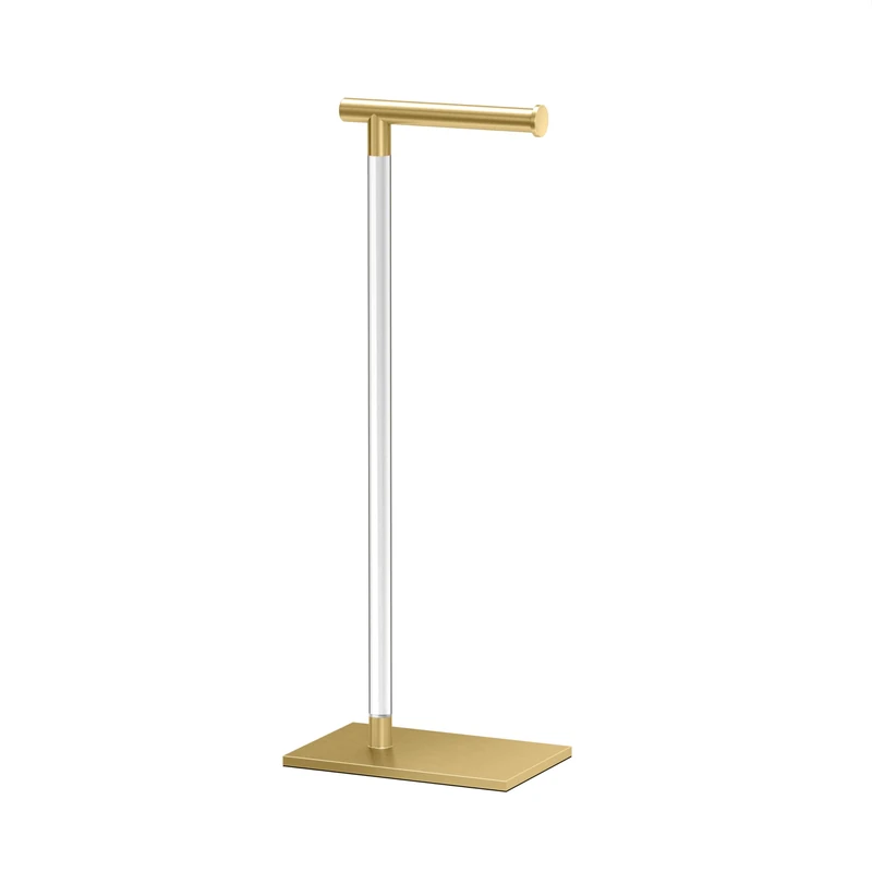 Gatco 1331B Modern Rectangle Base Freestanding Toilet Paper Holder 22.25" Brushed Brass/Acrylic with Weighted Base