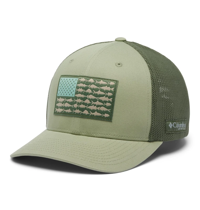 Columbia Unisex's PFG Fish Flag Mesh Ball Cap Baseball, Smokey Sage/Cypress, XXL