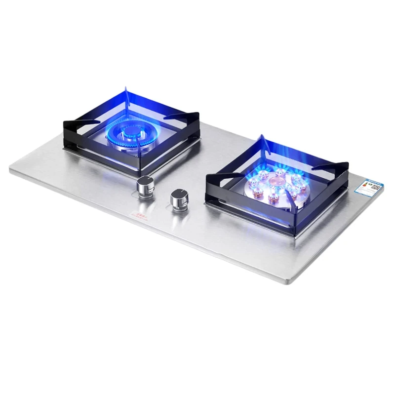 Dual Fuel Gas Stove Cooktop Double Burners, Easy to Clean Tempered Glass Built-in Gas Hob LPG/NG, Ideal for Kitchen, RV, Camping