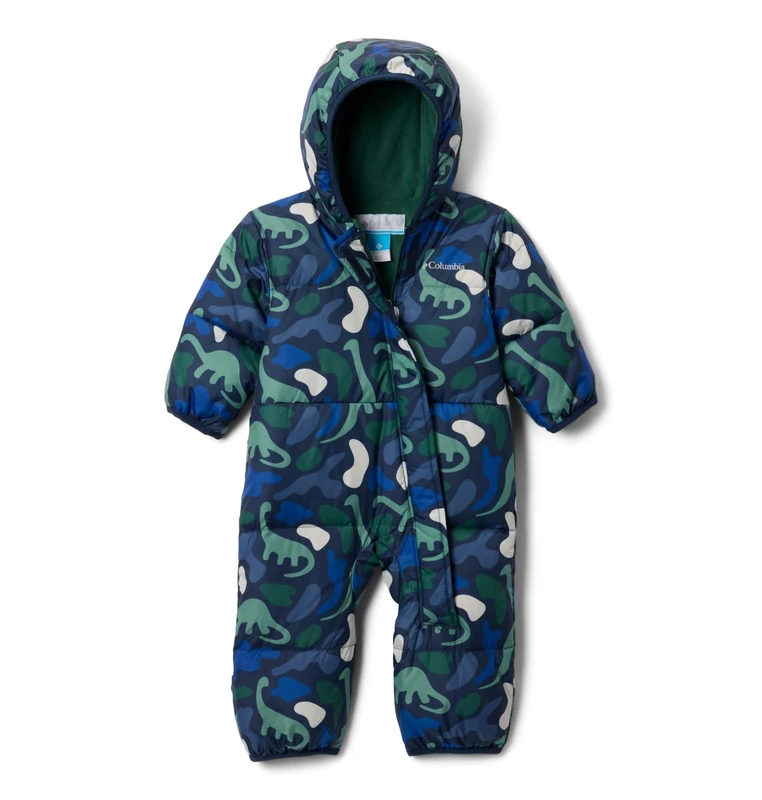 Columbia Youth Infant Snuggly Bunny 2 Bunting, Snowsuit Romper, Collegiate Navy Dinoflauge/Rain Forest, 6/12 Months