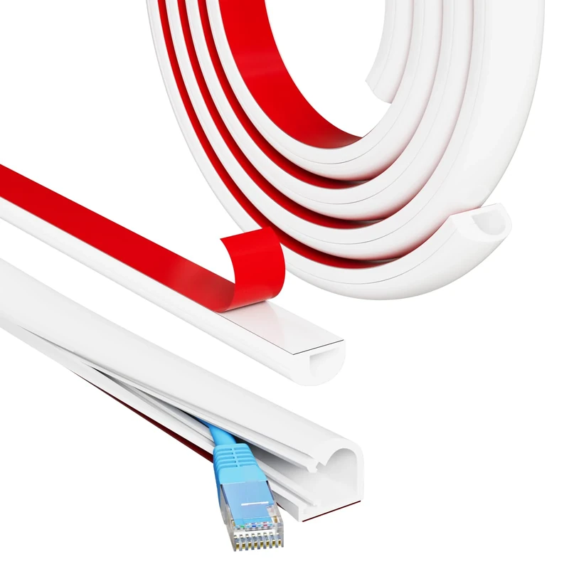2M White Self-Adhesive Cable Trunking for Electric Cables Kit - Mini Wire Channel Cover for Walls,Neat Cable Management Hider for 1 Cord TV and Computer Wires in Home & Office (No Tools Needed)