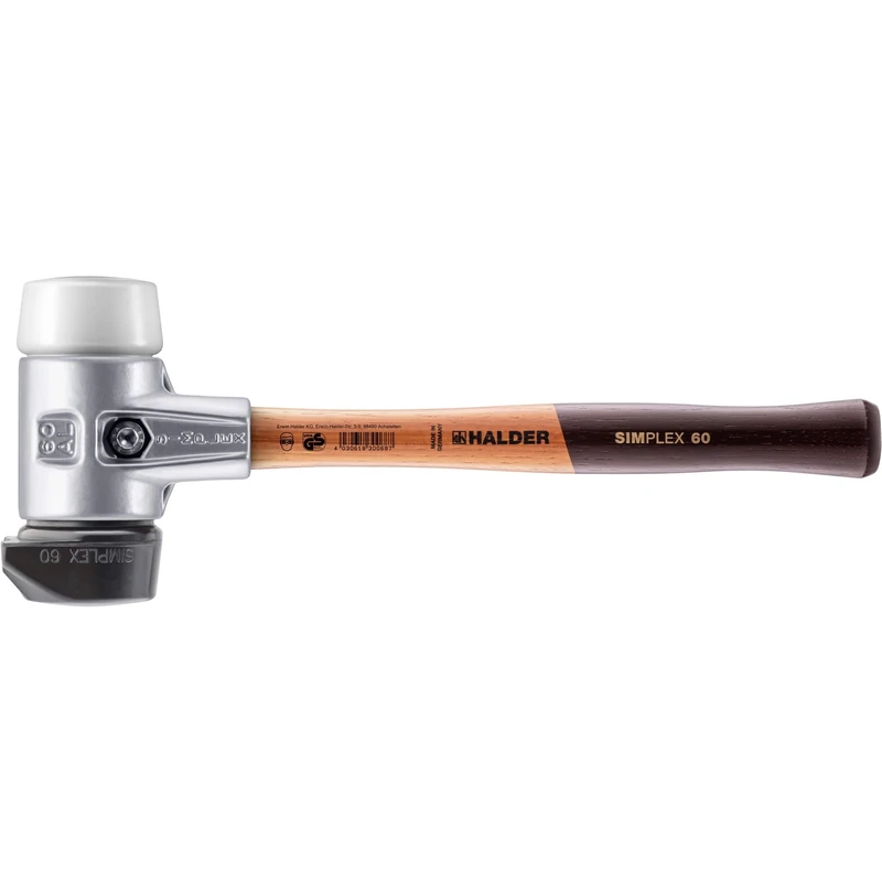 Simplex 3127.260 Soft Hammer Rubber Composition with Base/Superplastic with Aluminium Housing and High-Quality Wooden Handle Diameter 60 mm