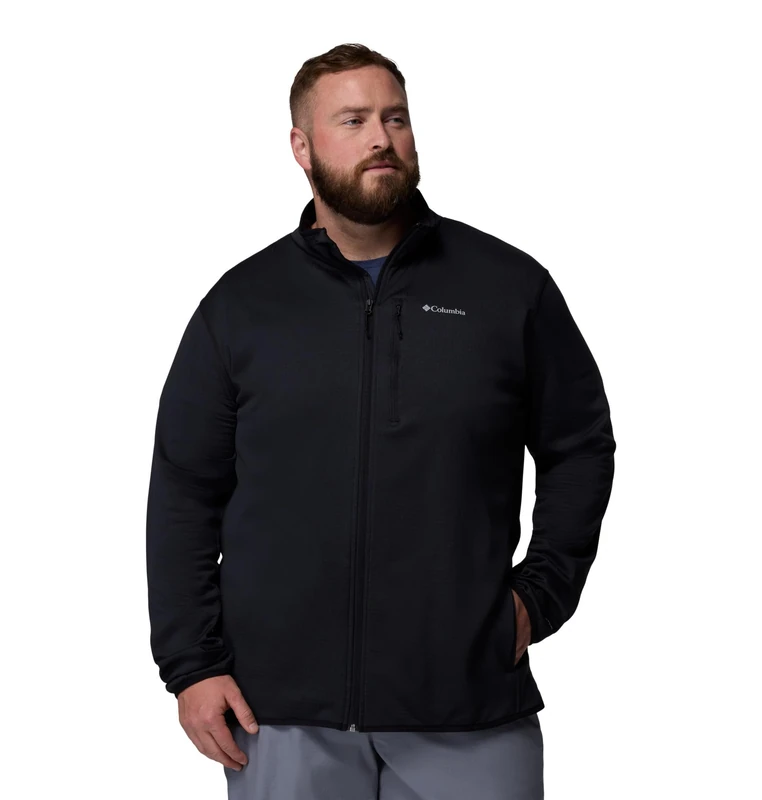 Columbia Men's Essential Hike Grid Fleece Full Zip, Full Zip Fleece Jacket, Black, Large