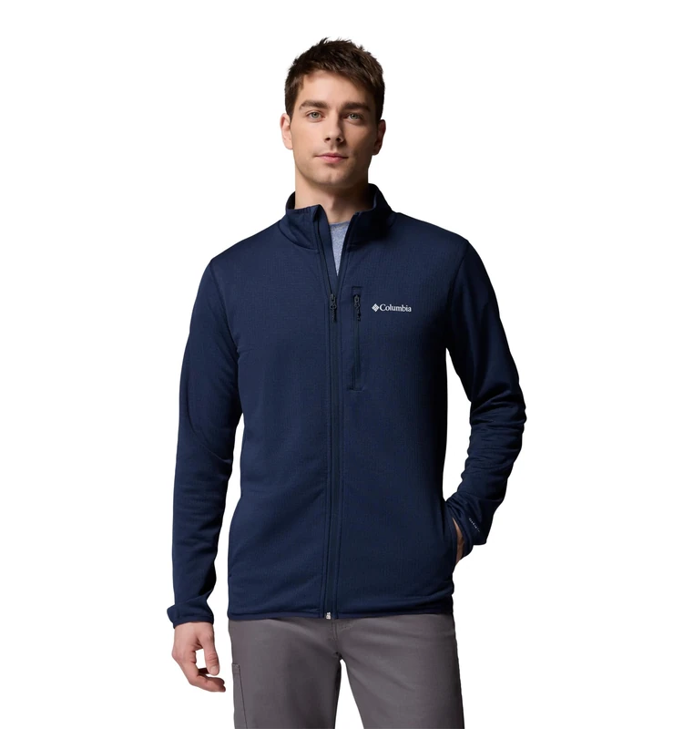 Columbia Men's Essential Hike Grid Fleece Full Zip, Full Zip Fleece Jacket, Collegiate Navy, Large
