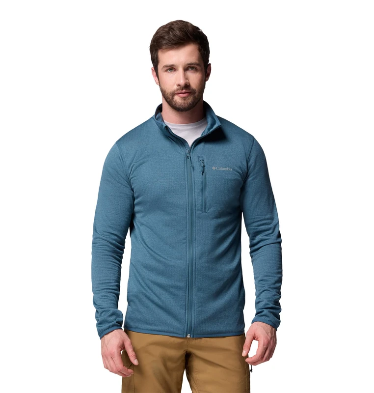 Columbia Men's Essential Hike Grid Fleece Full Zip, Full Zip Fleece Jacket, Everblue, X-Small