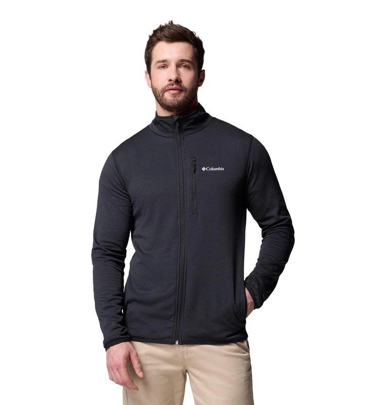 Columbia Men's Essential Hike Grid Fleece Full Zip, Full Zip Fleece Jacket, Black, Medium