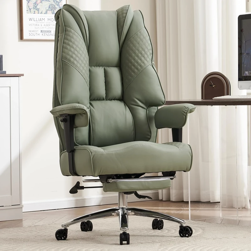 EXCEBET Heavy Duty Office Chair 180kg - Big & Tall Executive Desk Chair with 5.5" Pocket Spring Seat High Back PU Leather Computer Chair with Back Support for Home Office (Light Green)