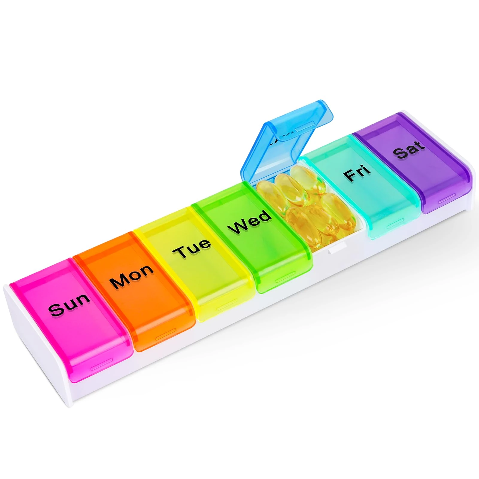 Alyvisun Pill Box 7 Day 1 Times a Day, Travel Daily Pill Box Organiser 7 Day, Weekly Tablet Organiser, Large Pillbox Tablet Box Portable Pill Case Tablet Dispenser for Travel Work, White