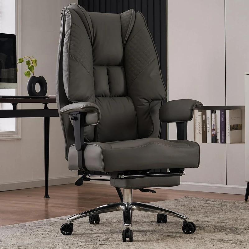EXCEBET Heavy Duty Office Chair 180kg - Big & Tall Executive Desk Chair with 5.5" Pocket Spring Seat (Sofa Comfort), High Back PU Leather Computer Chair with Lower Back Support for Home Office (Grey)