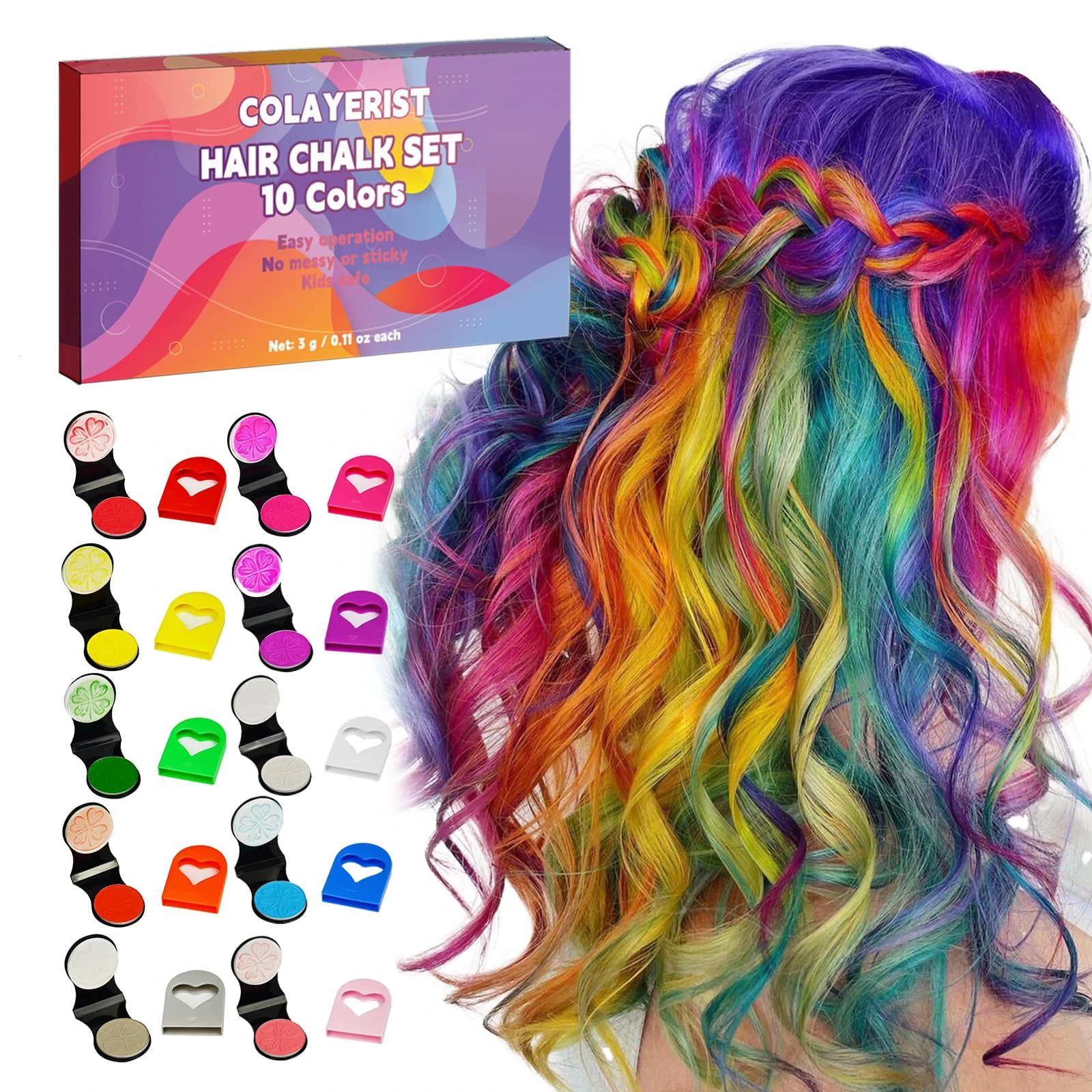 COLAYERIST Hair Chalk for Girls Kids, 10PCS Temporary Hair Dye Colour, Coloured Hair Chalk Wash Out Kids, Teenage Girls Gifts, Christmas Gifts for Kids Gifts for 5-15 Year OldGirls (Pink etc.)