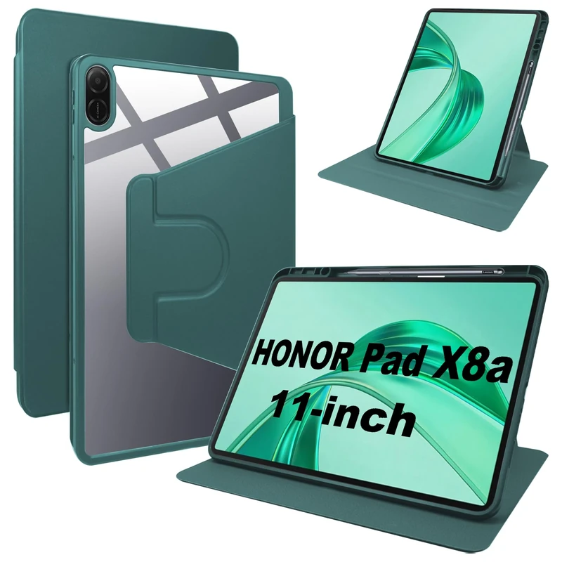 Lemxiee PU Leather Cover for HONOR Pad X8a Case,PU leather + Transparent Acrylic case with Swivel stand/Pen slot position for HONOR Pad X8a (2024) 11"