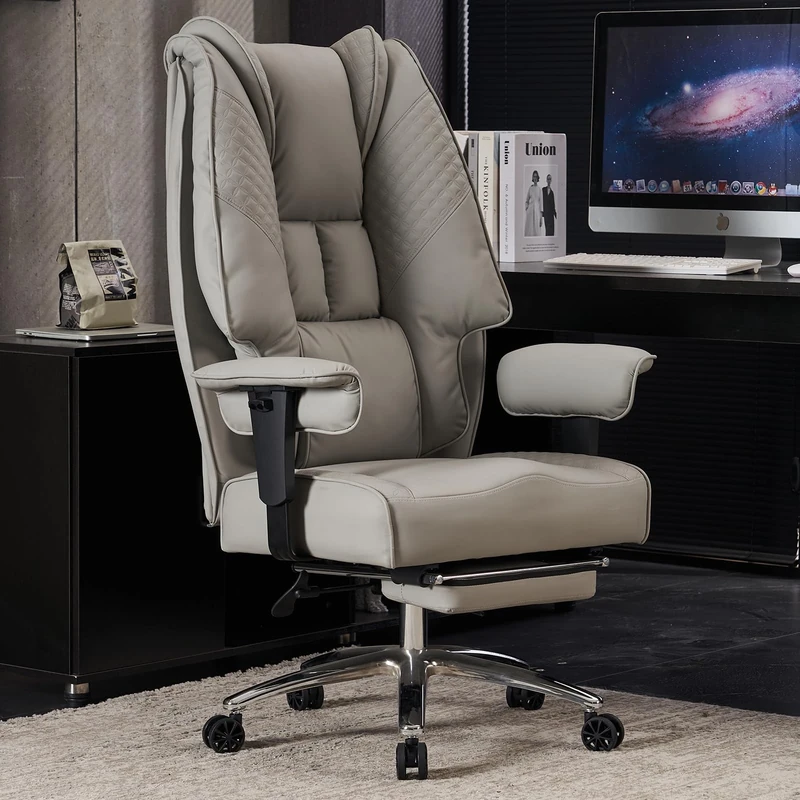 EXCEBET Heavy Duty Office Chair 180kg - Big & Tall Executive Desk Chair with 5.5" Pocket Spring Seat (Sofa Comfort), High Back PU Leather Computer Chair with Back Support for Home Office (Light Grey)