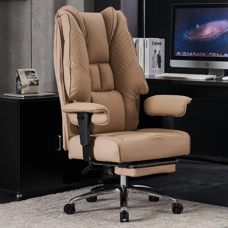 EXCEBET Heavy Duty Office Chair 180kg - Big & Tall Executive Desk Chair with 5.5" Pocket Spring Seat High Back PU Leather Computer Chair with Back Support for Home Office (Light Brown)