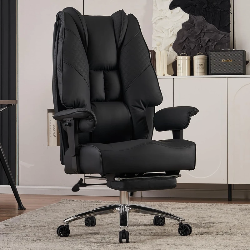 EXCEBET Heavy Duty Office Chair 180kg - Big & Tall Executive Desk Chair with 5.5" Pocket Spring Seat (Sofa Comfort), High Back PU Leather Computer Chair with Lower Back Support for Home Office (Black)