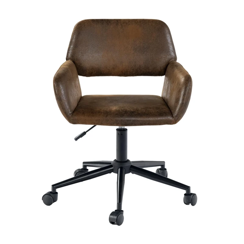 39F Furniture Dream Office Chair Vintage in Suede Fabric Swivel Adjustable Height and 5 Casters for Children Working at Home, Brown, 56.5x57.5x75-85cm