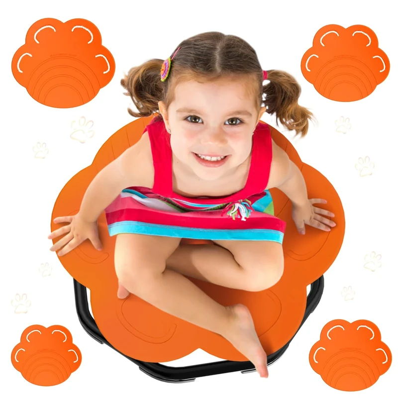 Evie Bee Spinning Chair for Kids, Autism Sensory Equipment, 360° Swivel Toys Wobble, ADHD Kids Swivel Chair for Balance & Coordination Training, Safe Durable Play Spinning Seat (Orange Paw)