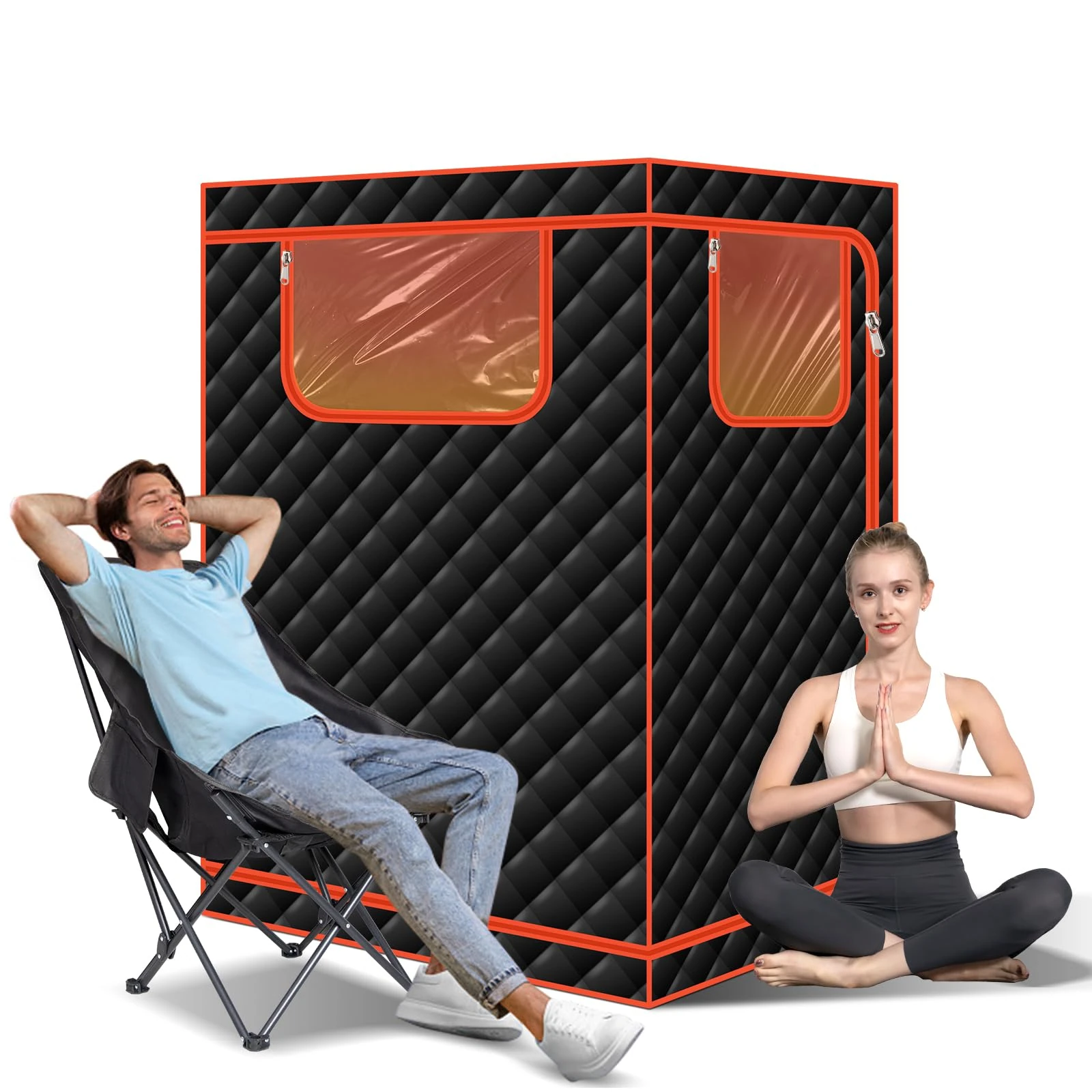 Smartmak Portable Infrared Sauna, 1 or 2 Person Large Space Infrared Sauna Tent, Full Size Personal Home Sauna Spa, with Upgraded Adjustable Folding Chair, Remote Control, LED Light