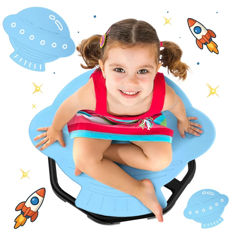Evie Bee Spinning Chair for Kids, Autism Sensory Equipment, 360° Swivel Toys Wobble, ADHD Kids Swivel Chair for Balance & Coordination Training, Safe Durable Play Spinning Seat (Blue Rocket)