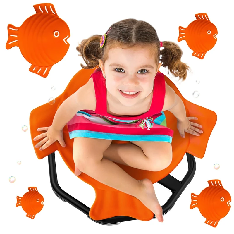 Evie Bee Spinning Chair for Kids, Autism Sensory Equipment, 360° Swivel Toys Wobble, ADHD Kids Swivel Chair for Balance & Coordination Training, Safe Durable Play Spinning Seat (Orange Little Fish)