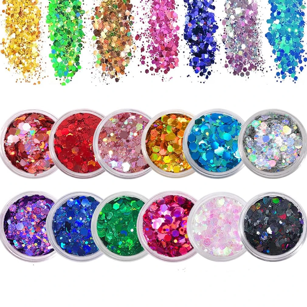 12 Colors Face Glitter, Holographic Festival Glitter Hair Glitter for Body Eye Hair Nail and Painting DIY Art