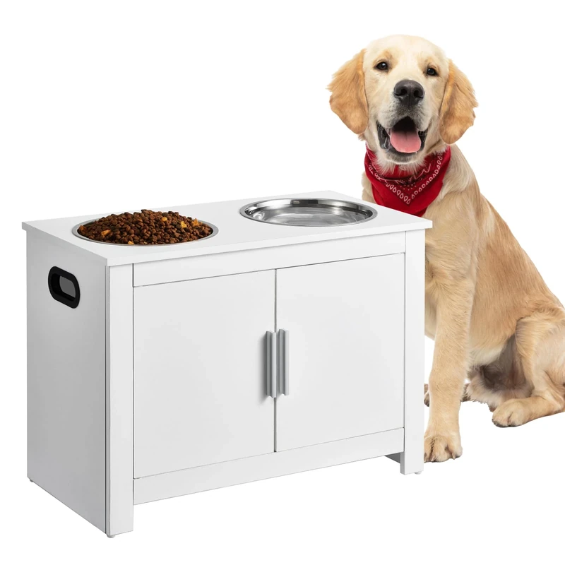 VEVOR Pet Feeding Station with 2 Stainless Steel Bowls, Elevated Dog Bowls with Storage, Dog Food Storage and Feeder Station with Storage Cabinet, Pet Toy Storage Organizer, for Dogs, Modern