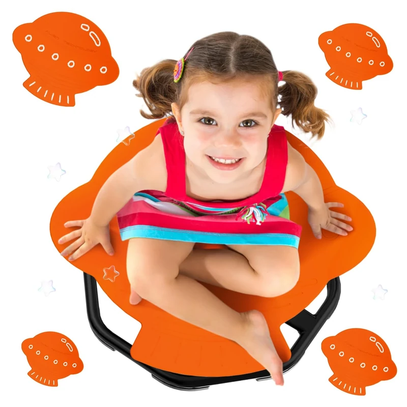 Evie Bee Spinning Chair for Kids, Autism Sensory Equipment, 360° Swivel Toys Wobble, ADHD Kids Swivel Chair for Balance & Coordination Training, Safe Durable Play Spinning Seat (Orange Rocket)