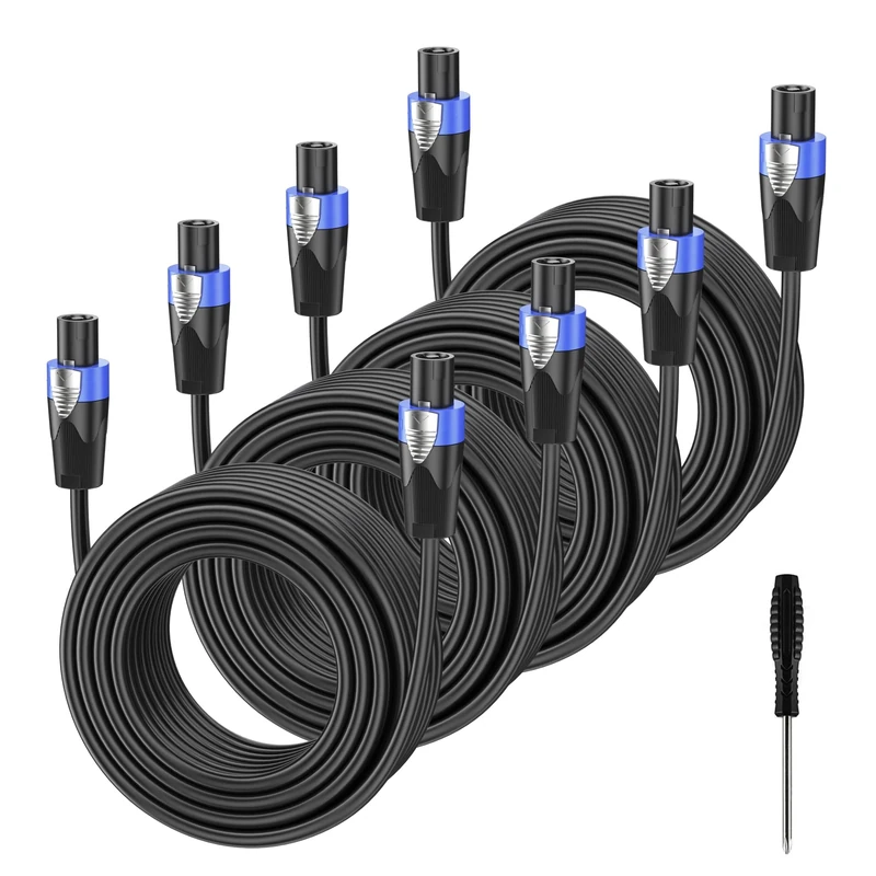 GCTBL 4pack 10M Speakon to Speakon Cables, Professional 15 Gauge Audio Cord DJ/PA Speaker Cable with Speakon Connectors for Amplifier