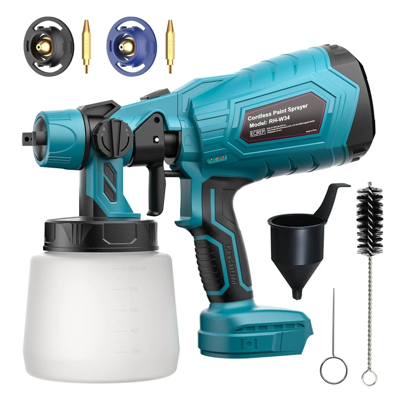 Paint Sprayer for makita 18V Battery, Cordless Fence Paint Sprayer for Fencing and Decking, Handheld Paint Sprayers for Home DIY Painting, 3 Spray Patterns & 1000ml Tank (No battery)