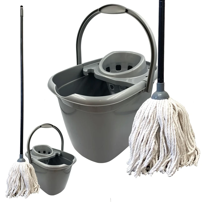 Heavy Duty Mop and Bucket Set With Built-in Wringer and Holder, Pure Cotton Mop for Efficient Cleaning, Durable With Sturdy Bucket and Handle for All Floor Types