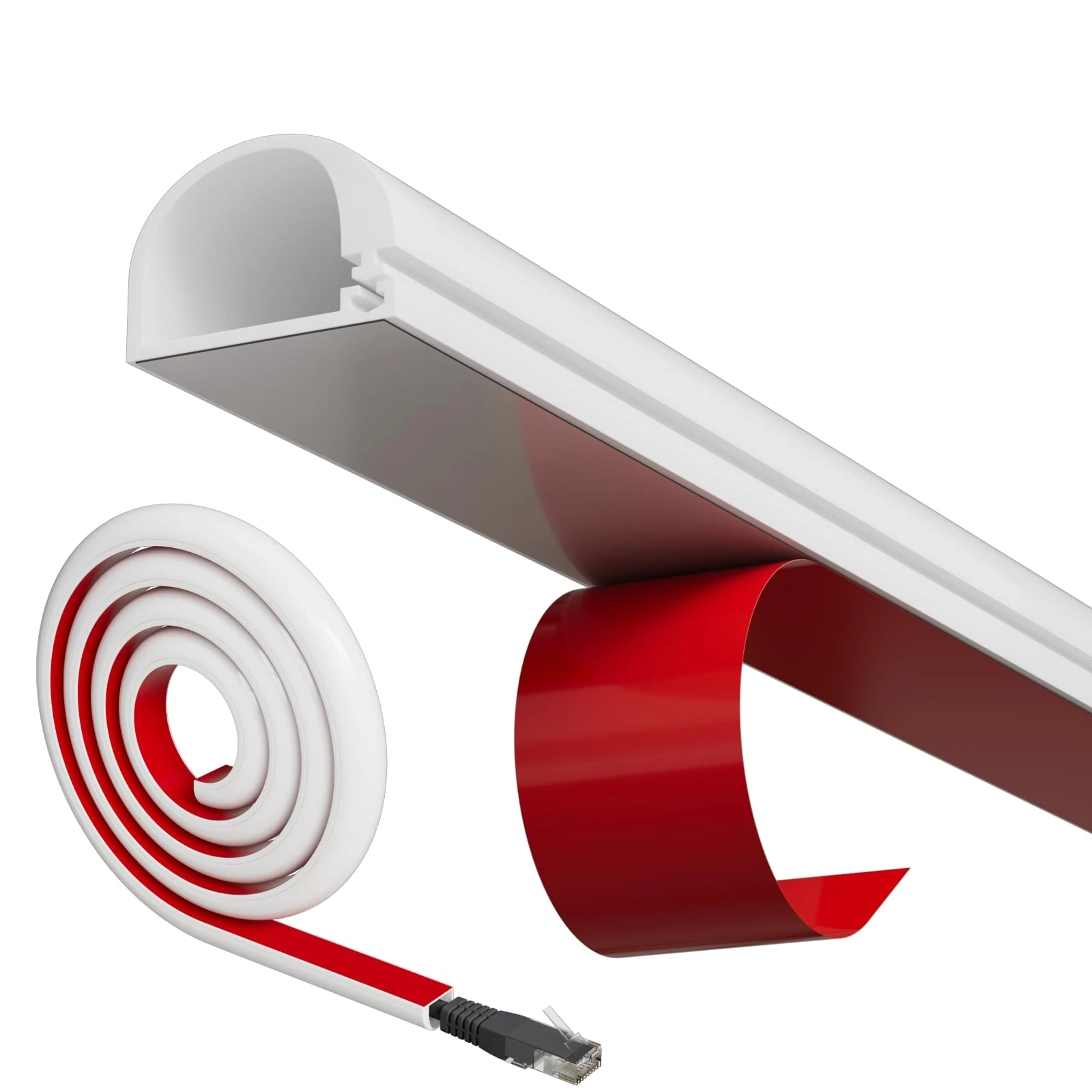 Conwang Mini White Cable Trunking Self Adhesive For 1 Electric Cables,Flexible Wire Covers Hider For Cables,TV Cable Covers Hider For Wires Wall,Wire Conduit Trunking For Single TV Cables,3m