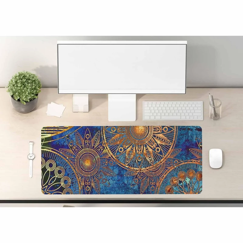 Woutay Mouse Mat,Vintage Gold Navy Mandala,Laptop Mat Table Mat Desk Writing Pad for Office and Home