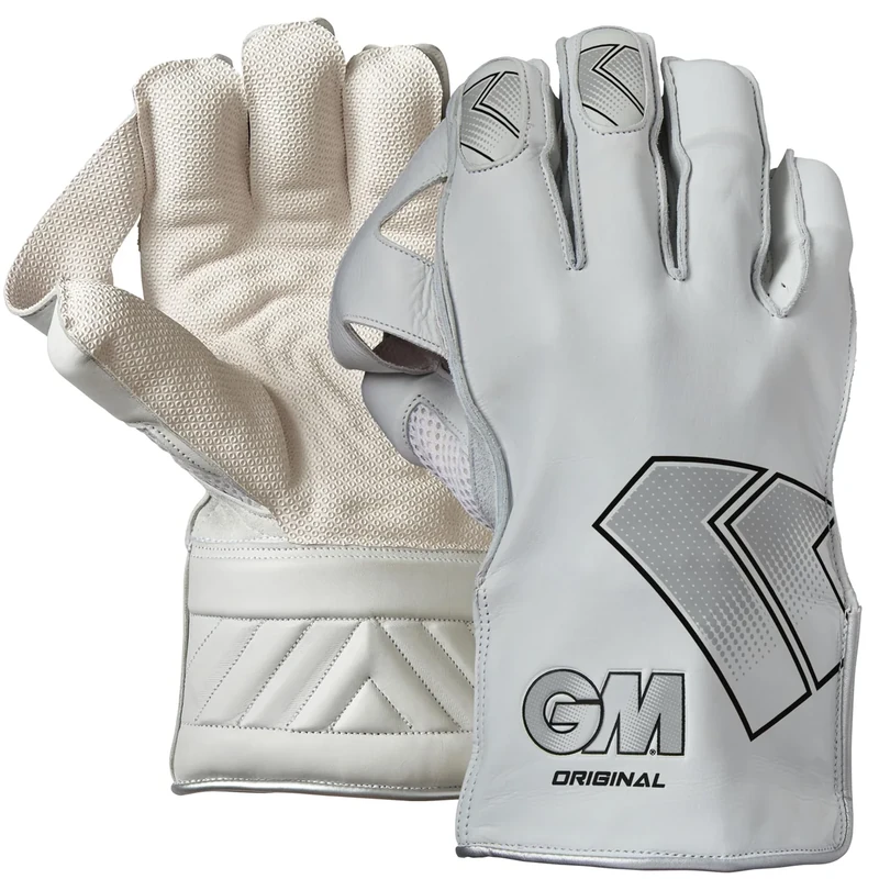 Gunn & Moore GM | Cricket Wicket Keeper Keeping Gloves | Original | Full Leather Lining & Sheepskin Palm | Aniline Leather Back of Hand | Adult | 1 Pair | White & Black with GM Logo