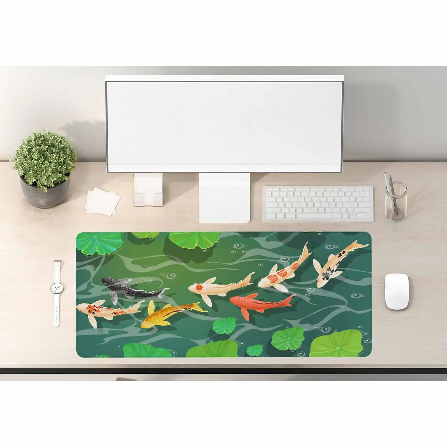 Woutay Large Mouse Pad,Cartoon Carps Fish,Stitched Edges Mousepad,Non-Slip Rubber Base