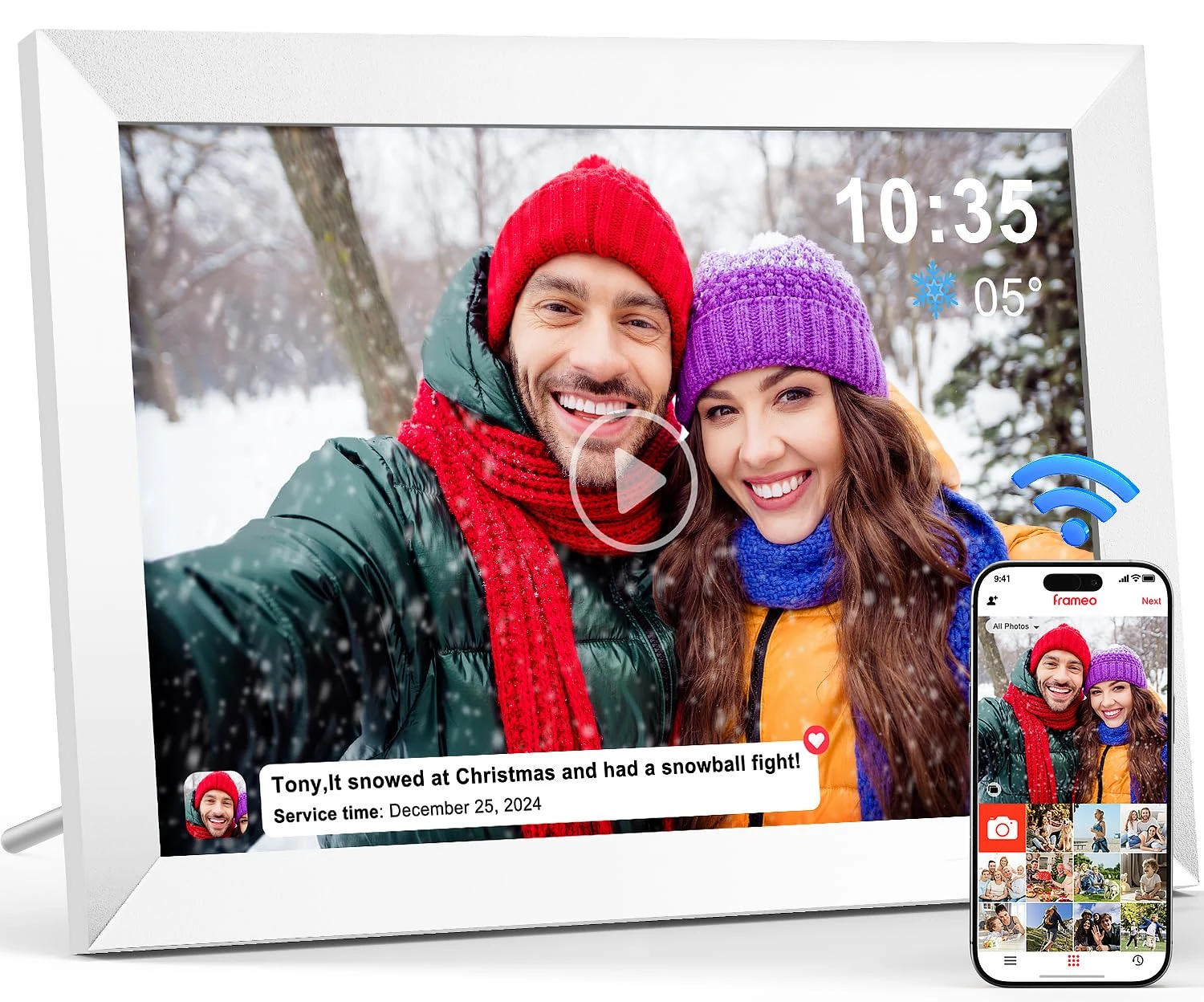 Digital Photo Frame WiFi 10.1 Inch, 1280 x 800 IPS LCD Touchscreen Smart Digital Picture Frame Built in 32GB Memory, Auto-Rotate Electronic Photo Frame, Share Photos/Videos via Frameo（White）