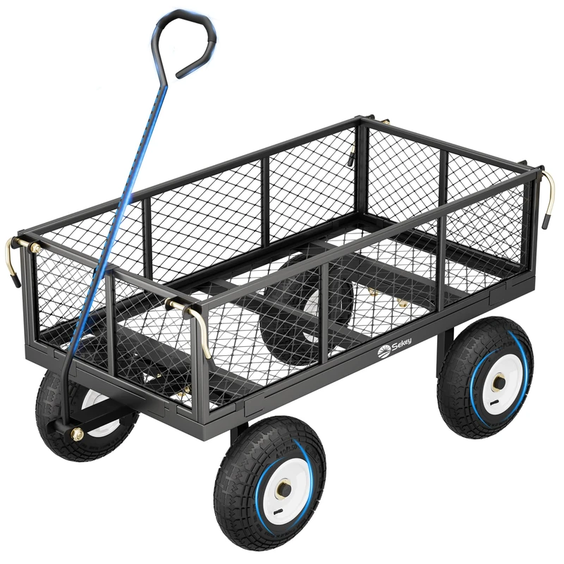 Sekey Handcart Garden Trolley, Alloy Steel Solid Rubber Pneumatic Tyres, Gray, (100L) EU