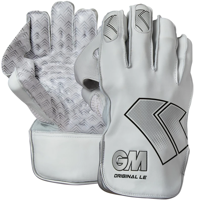 GM | Cricket Wicket Keeper Keeping Gloves | Original L.E. | Full Leather Lining & Pin-Tuck Teknik Hyper Grip Palm | Aniline Leather Back of Hand | Large Adult | 1 Pair | White/Black GM Logo