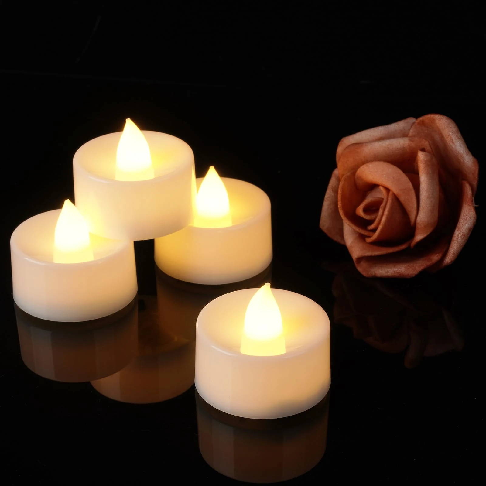 Homemory Led Battery Operated Tea Lights, Bright Flickering, 200+ tealights Electric Fake Flameless Candles, for Christmas Halloween Festivals Home Decoration, 12-Pack