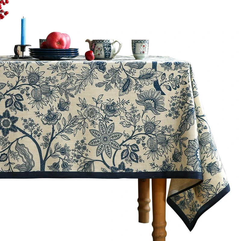 ISAENNE Designer Vintage Linen Square Tablecloth,67"x67"-Ruyi B