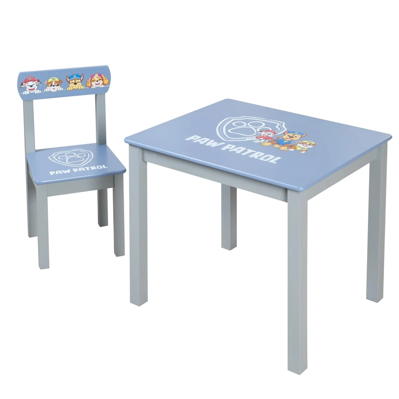 roba Paw Patrol Kids' Seating Set - Wooden Chair & Table - Child Furniture with Characters from The Popular Animated Series - for Ages 18 Months and Up - Gray/Blue