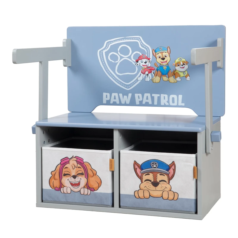 roba Foldable Paw Patrol Bench + 2 Reversible Storage Boxes - To Build into Children's Table - Suitable from 18 Months - Grey/Blue Wood