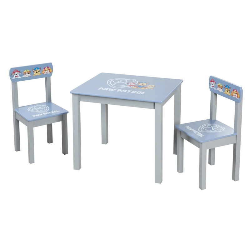 roba Children's Seating Group Paw Patrol - 2 Kids' Chairs + Table for Children - Seating Set/Furniture with Cartoon Dogs - Wood Gray/Blue - from 18 Months